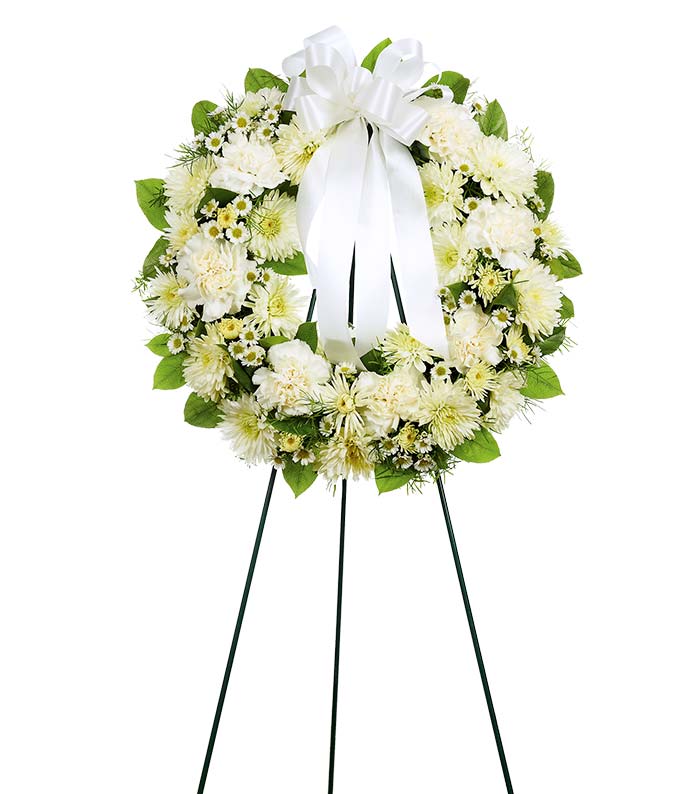 Types of flowers for funeral service delivery circle wreath standing spray