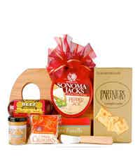 Gift baske for men with cheese and cutting board