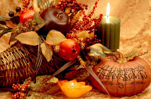 Thanksgiving Cornucopia Centerpiece with Fall Candle