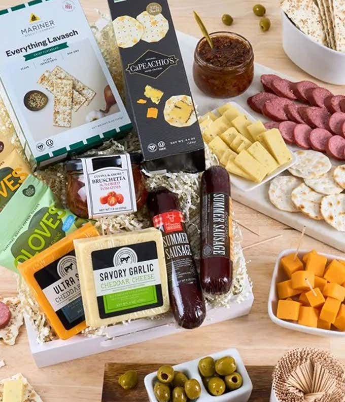 Luxury Cheese, Sausage and Crackers Basket
