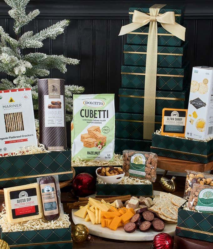 Happy Holidays Silver Gift Tower