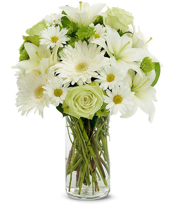 White lilies, green roses and white gerber a daisies