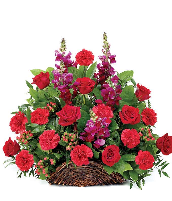 Red flower sympathy basket