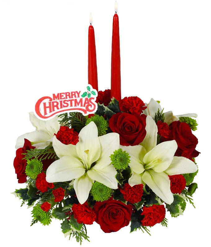 Christmas Floral Centerpiece with Holiday Pick