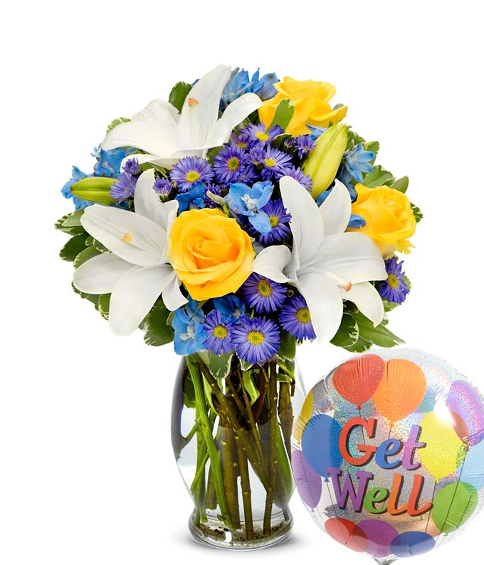 The Rose and Lily Sunshine Get Well Balloon Bouquet at From You