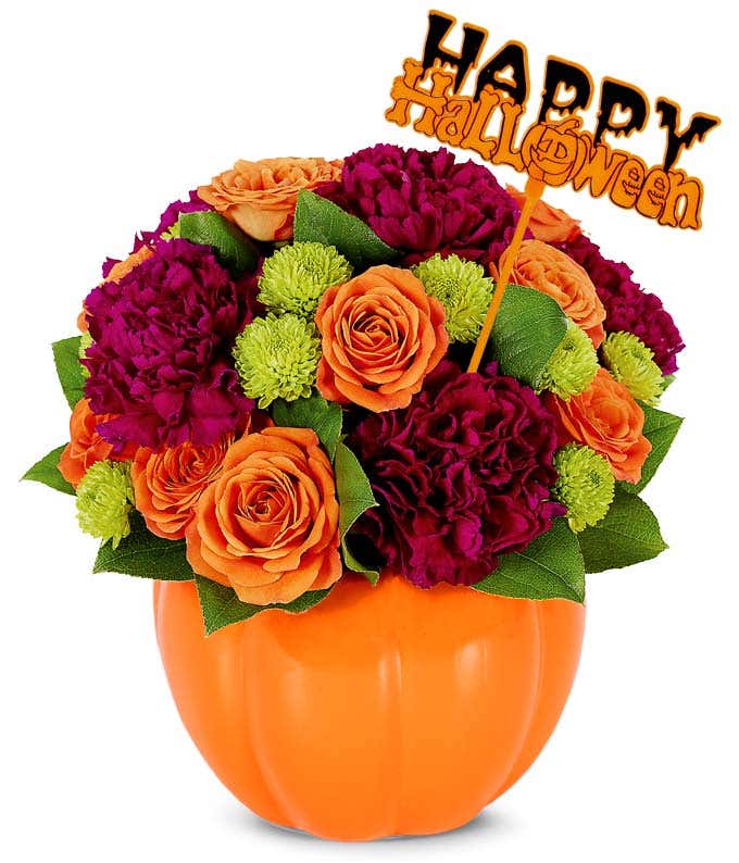 Pumpkin Vase Hallowen Floral Bouquet