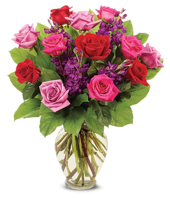 Red roses and hot pink roses for Valentine delivery