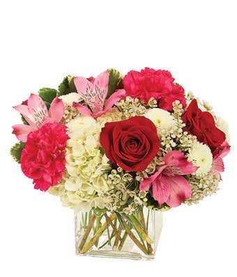 Modern red rose and pink flower Valentine's Day bouquet