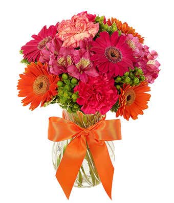 Pink and Orange Gerbera Daisies, Alstroemeria and carnations