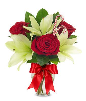 Candy Cane Rose and Lily Bouquet