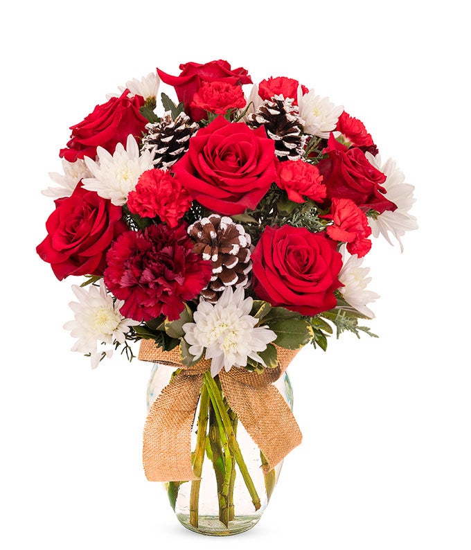 Red Roses & Pinecones Bouquet