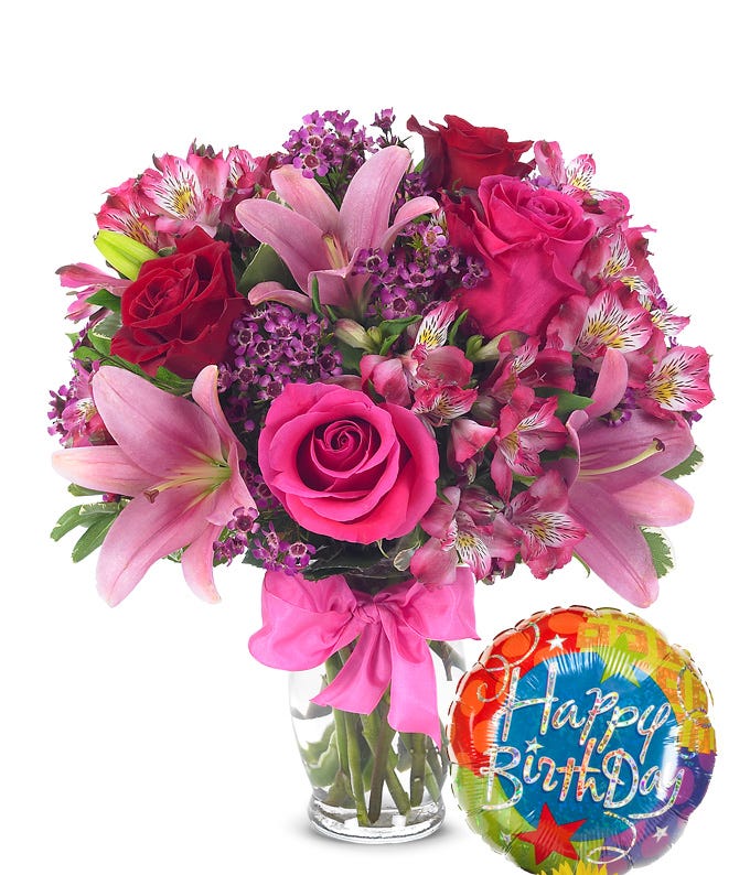 Rose & Lily Celebration with Birthday Balloon at From You Flowers