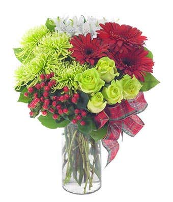 Holiday surprise bouquet with daisies & roses