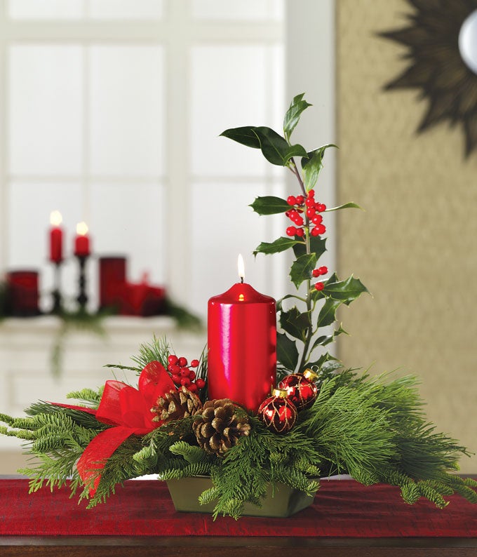 Dollhouse Miniature Holiday Candle Roses & Lilies Centerpiece,CP001