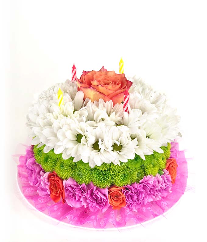 Birthday Wishes Flower Cake Vibrant Floral Arrangement in Santa Paula, CA -  Texis Flower Shop