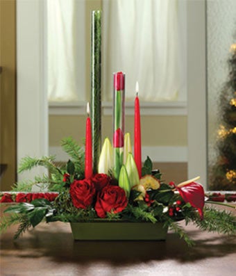 Dollhouse Miniature Holiday Candle Roses & Lilies Centerpiece,CP001