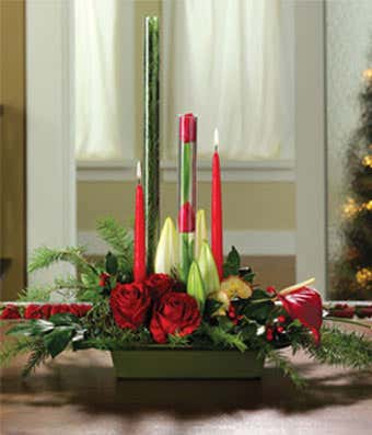 Christmas floral centerpiece with candles