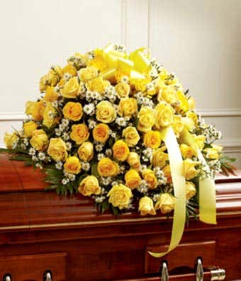 Yellow & White Rose Half Casket Cover