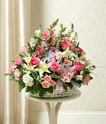 Large Sympathy Arrangement In Basket - Pink & White