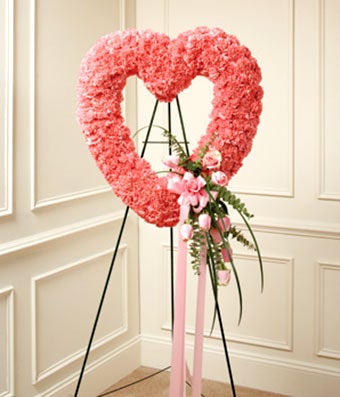 Pink Standing Open Heart WreathFuneral