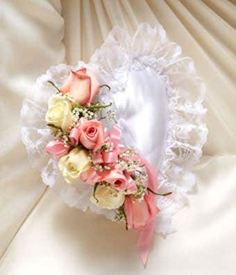 Pink & White Satin Heart Casket Pillow
