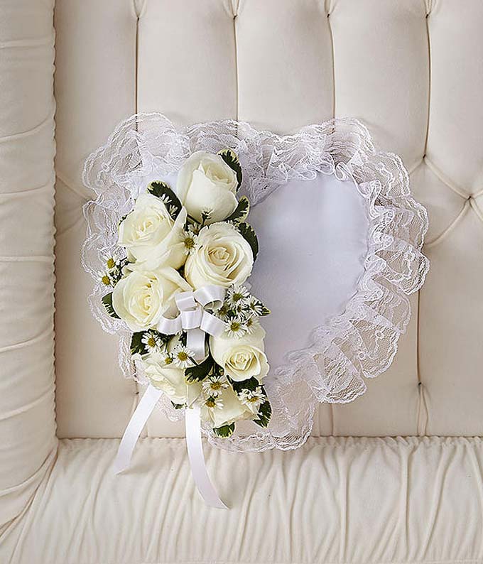 White Satin Heart Casket Pillow at From You Flowers