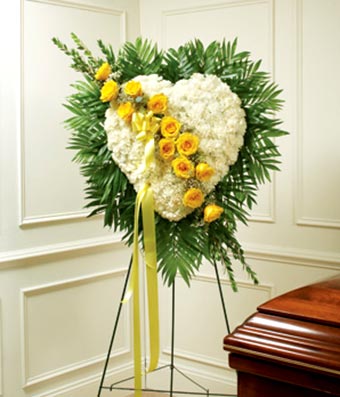 Solid White Standing Heart With Yellow Rose BreakFuneral