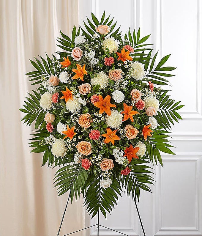 Peach, Orange & White Sympathy Standing Spray