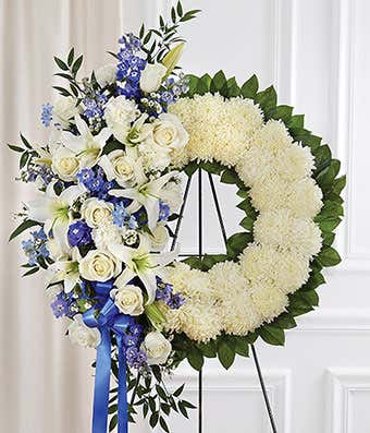 Blue White Standing Wreath At From You Flowers