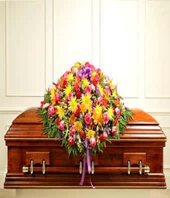 Multicolor Bright Mixed Flower Full Casket Cover