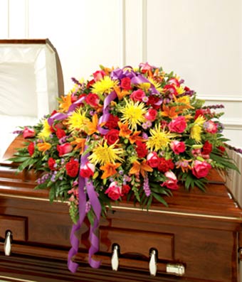 Multicolor Bright Mixed Flower Half Casket CoverFuneral