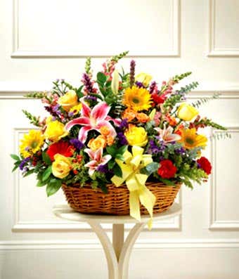 Mixed flower sympathy basket