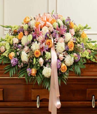 Mixed color and floral stem casket spray