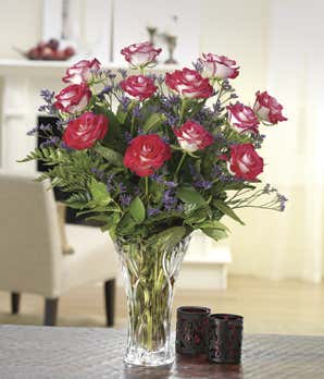 One dozen bi-color roses with Lenox® vase