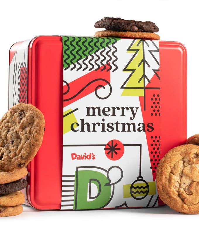 Assorted Cookies in a Merry Christmas Tin.