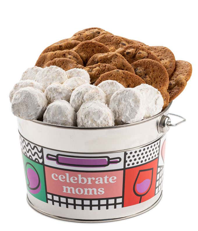 A Mother's Day gift basket featuring 14 Thin & Crispy Chocolate Chip Cookies, approximately 11 Butter Pecan Meltaways, a 