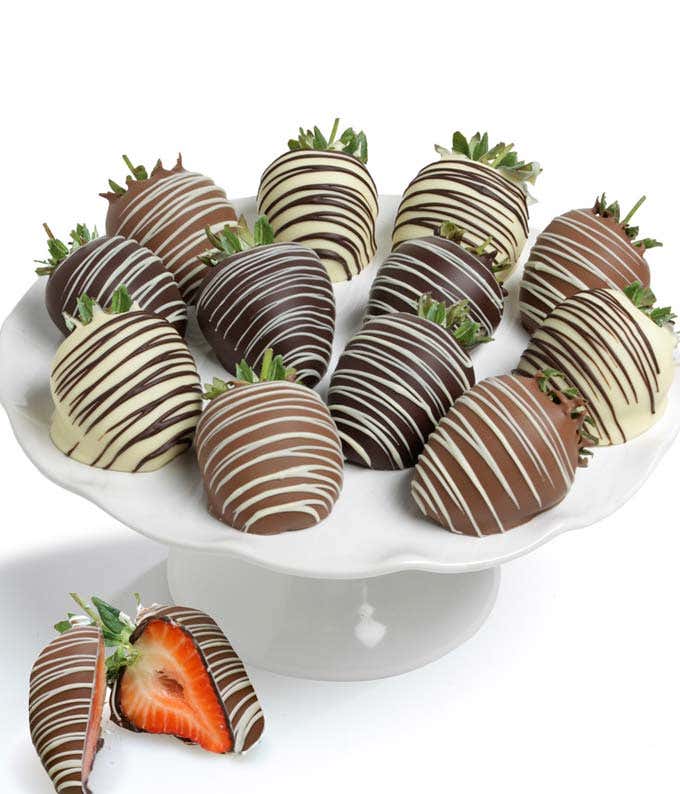 Belgian Chocolate Triple Dipped Strawberries - 12 Pieces