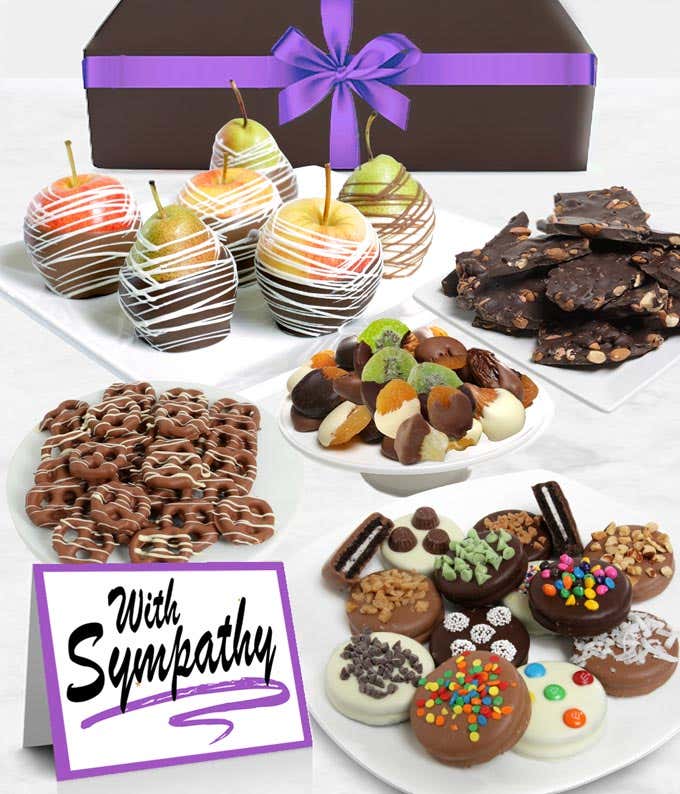 With Sympathy Belgian Chocolate Covered Fruit Gift Basket