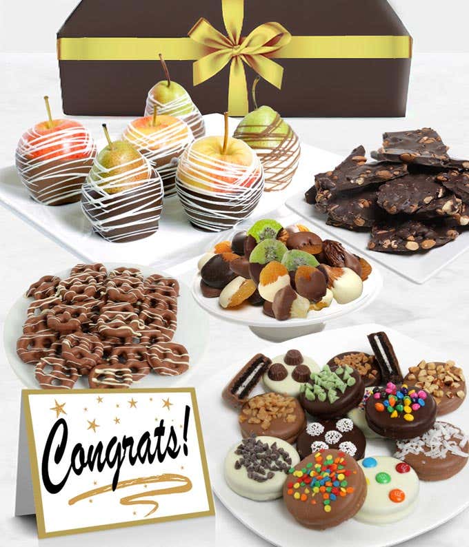 Congrats Belgian Chocolate Covered Fruit Gift Basket