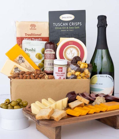 Deluxe Meat & Cheese Gift Box with Sparkling Rosé Wine at From You Flowers