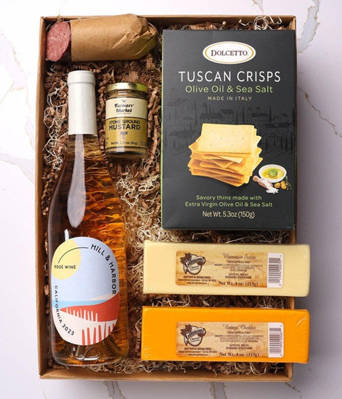 Cheese, Meat & California Ros Wine Gift Box