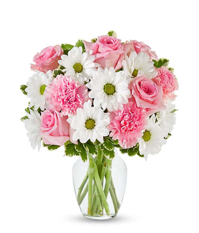 Bouquet of pink peonies with an optional glass vase and personalized gift message