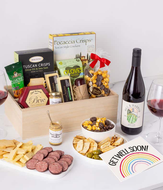 Get Well Soon Charcuterie & Red Wine Gift Box 