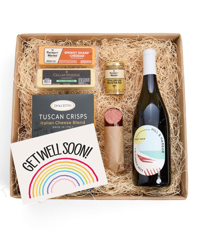 Get Well Soon Cheese, Meat & California Red Wine Gift Box