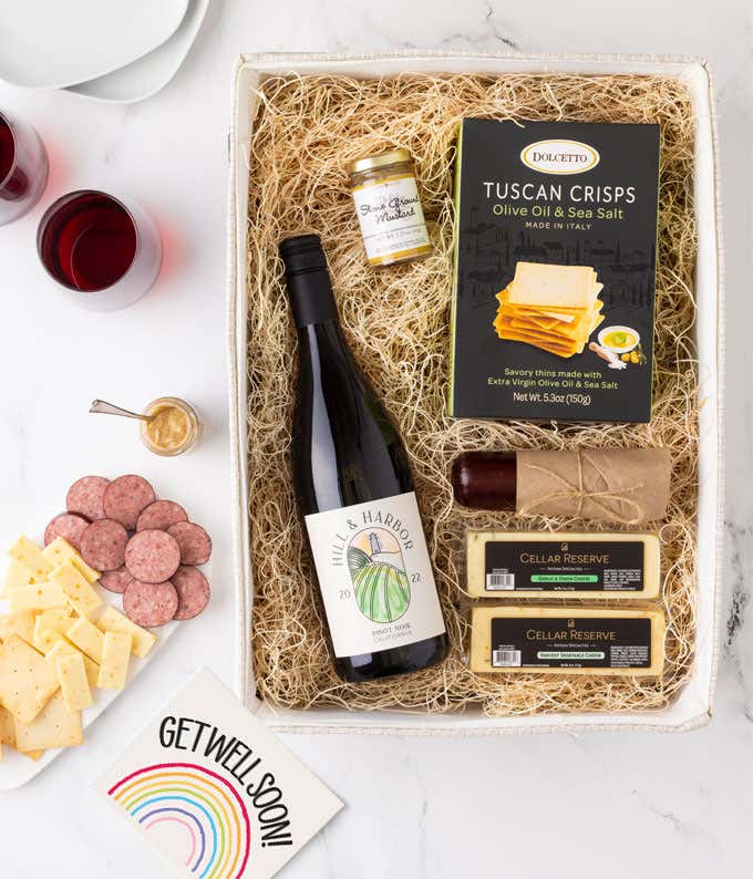 Get Well Soon Charcuterie & Red Wine Gift Box - Deluxe