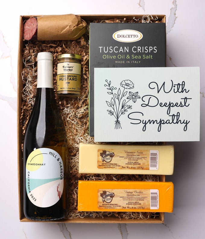 With Sympathy Charcuterie & Wine Gift Box - Deluxe at From You Flowers