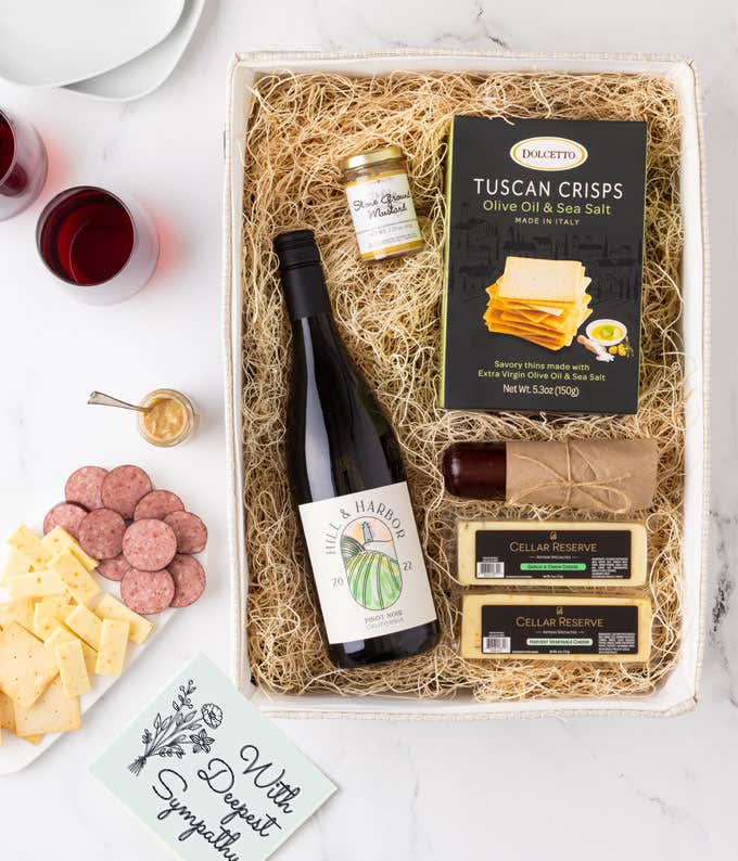 With Sympathy Charcuterie & Wine Gift Box - Deluxe