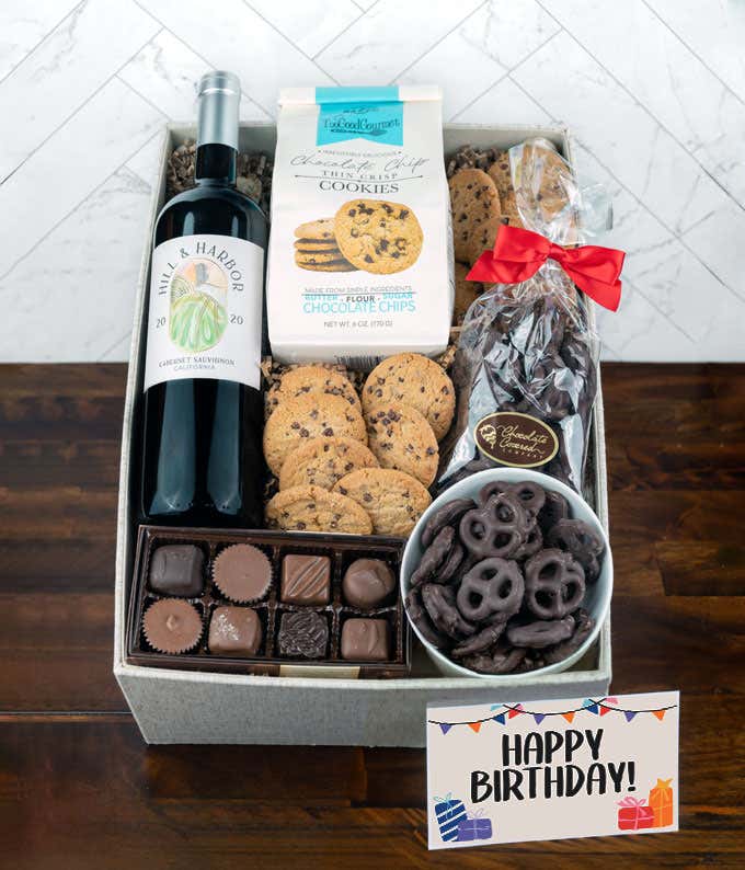 Happy Birthday! Sweet Treats & Red Wine Gift Box