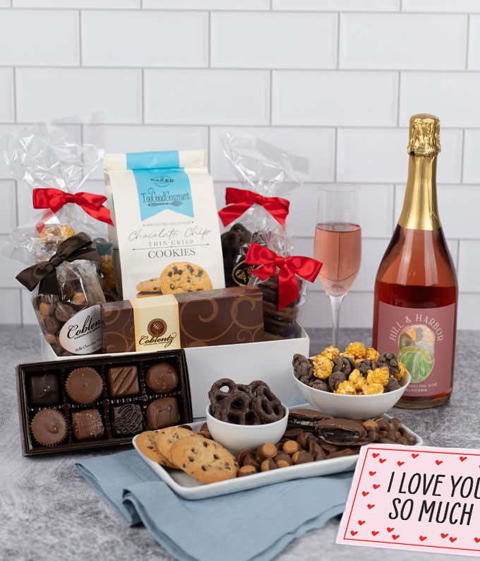 I Love You Sparkling Wine & Sweet Treats Gift Box - Deluxe