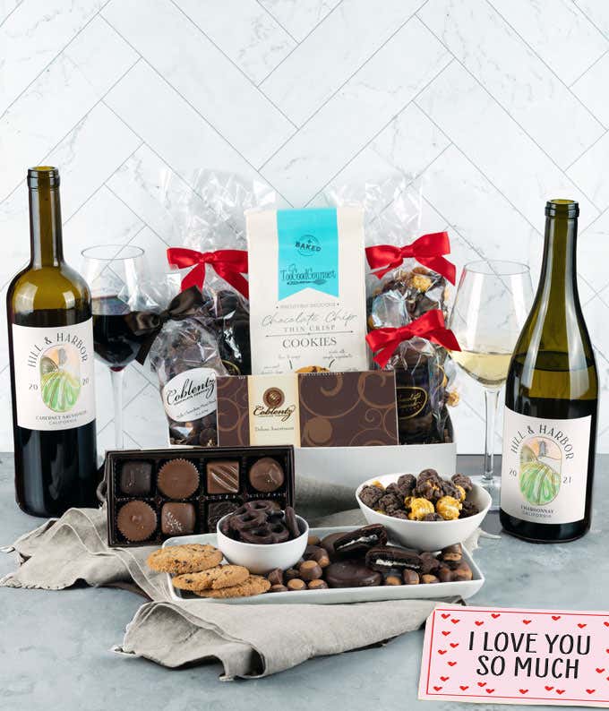 I Love You Wine Duo & Sweet Treats Gift Box - Deluxe